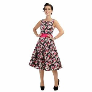 Collectif Margaret floral swing dress black pink XS